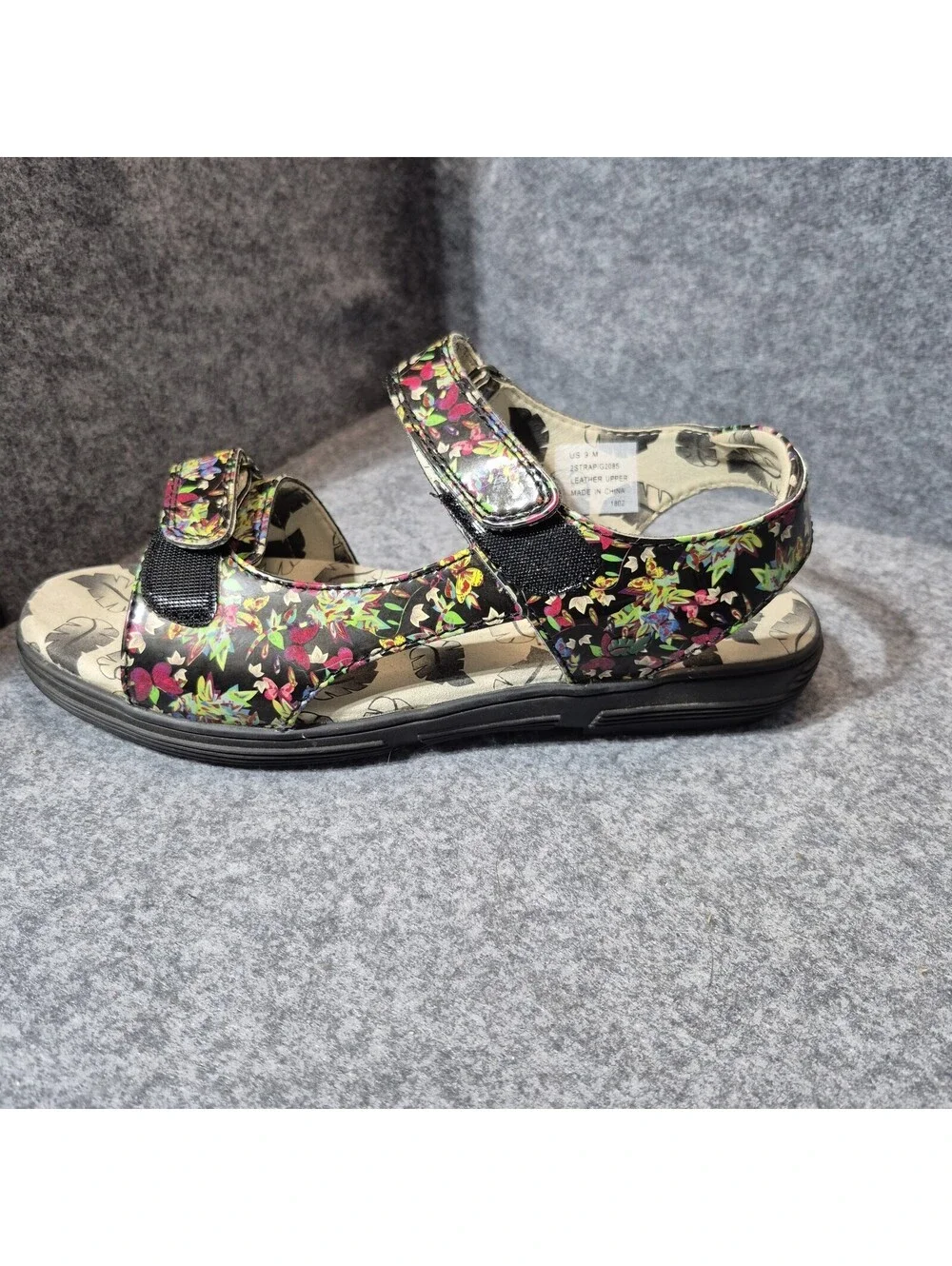 Women's Floral Greenleaf Leather 2-Strap Slingback Sandals Size 9